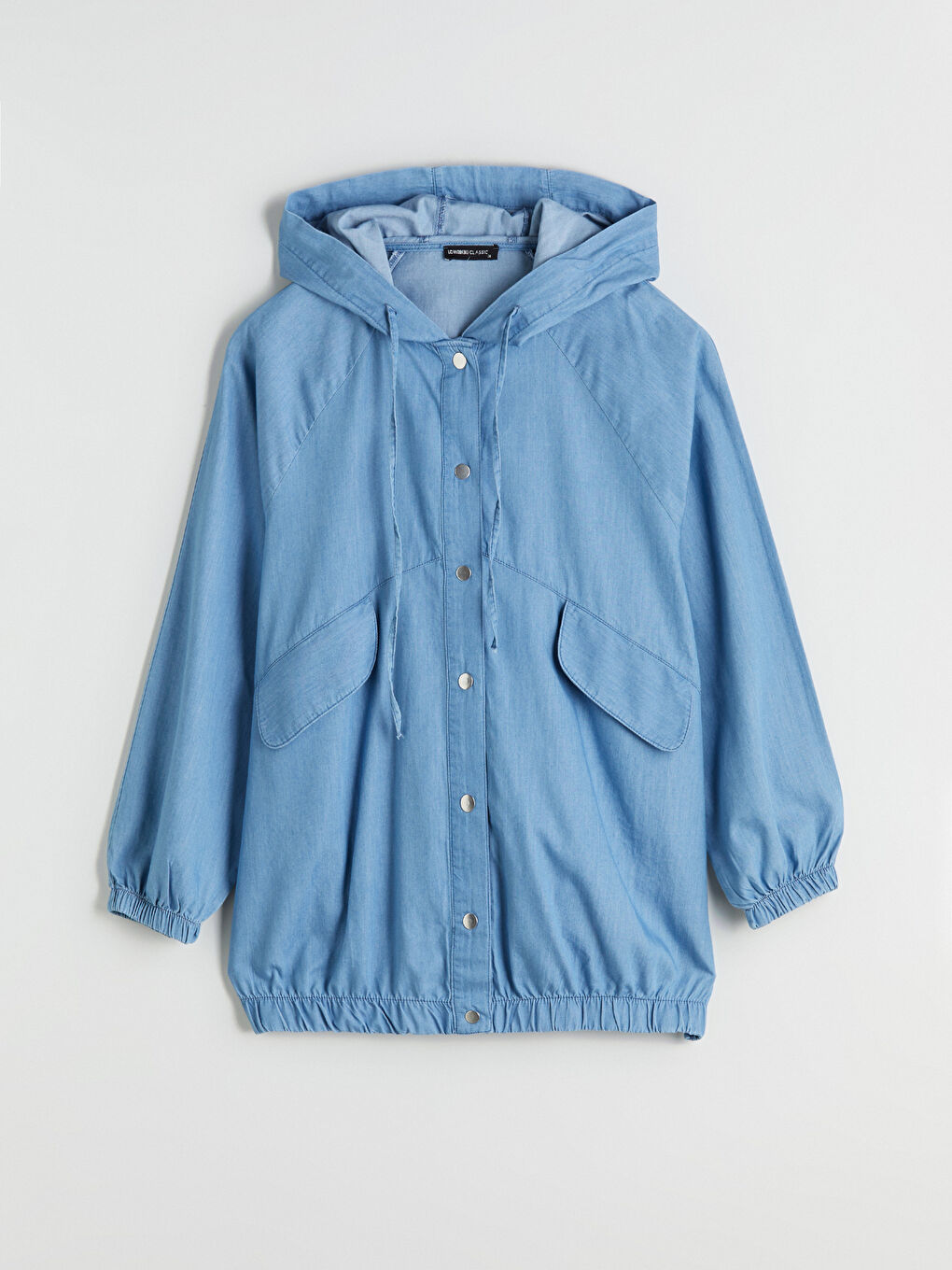 İndigo Kapüşonlu Oversize Kadın Jean Ceket-6