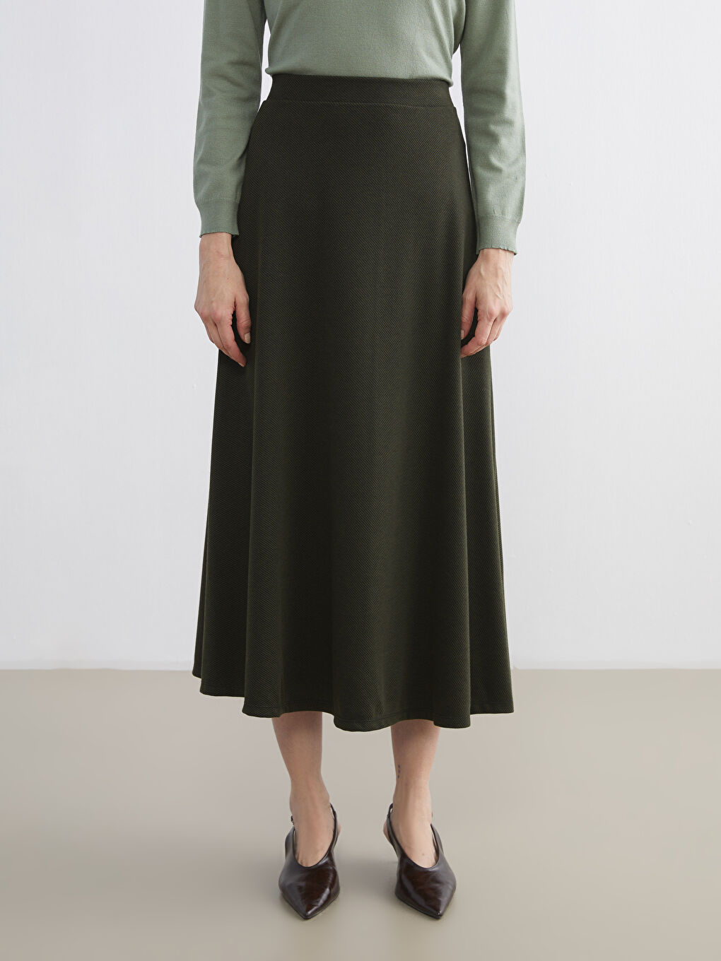 Yeşil Beli Lastikli Kloş Etek-1