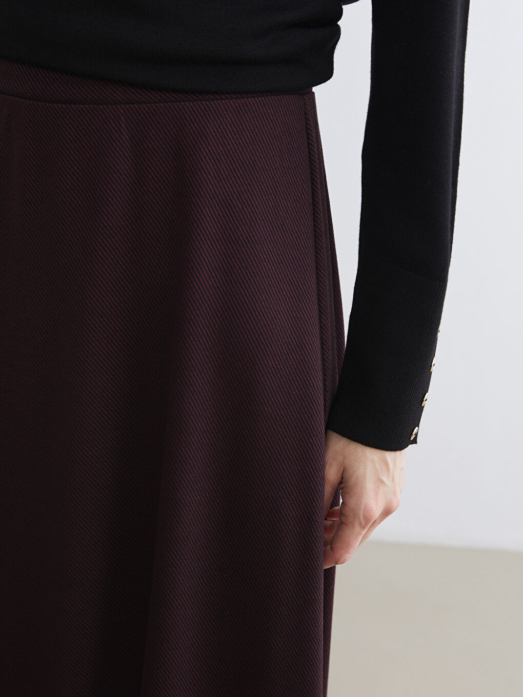 Bordo Beli Lastikli Kloş Etek-2