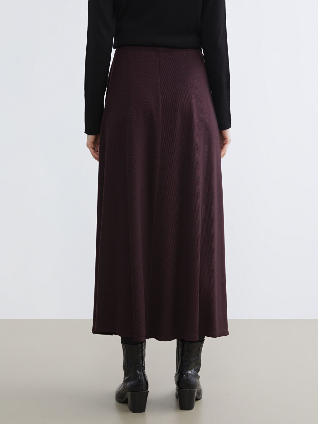 Bordo Beli Lastikli Kloş Etek-3