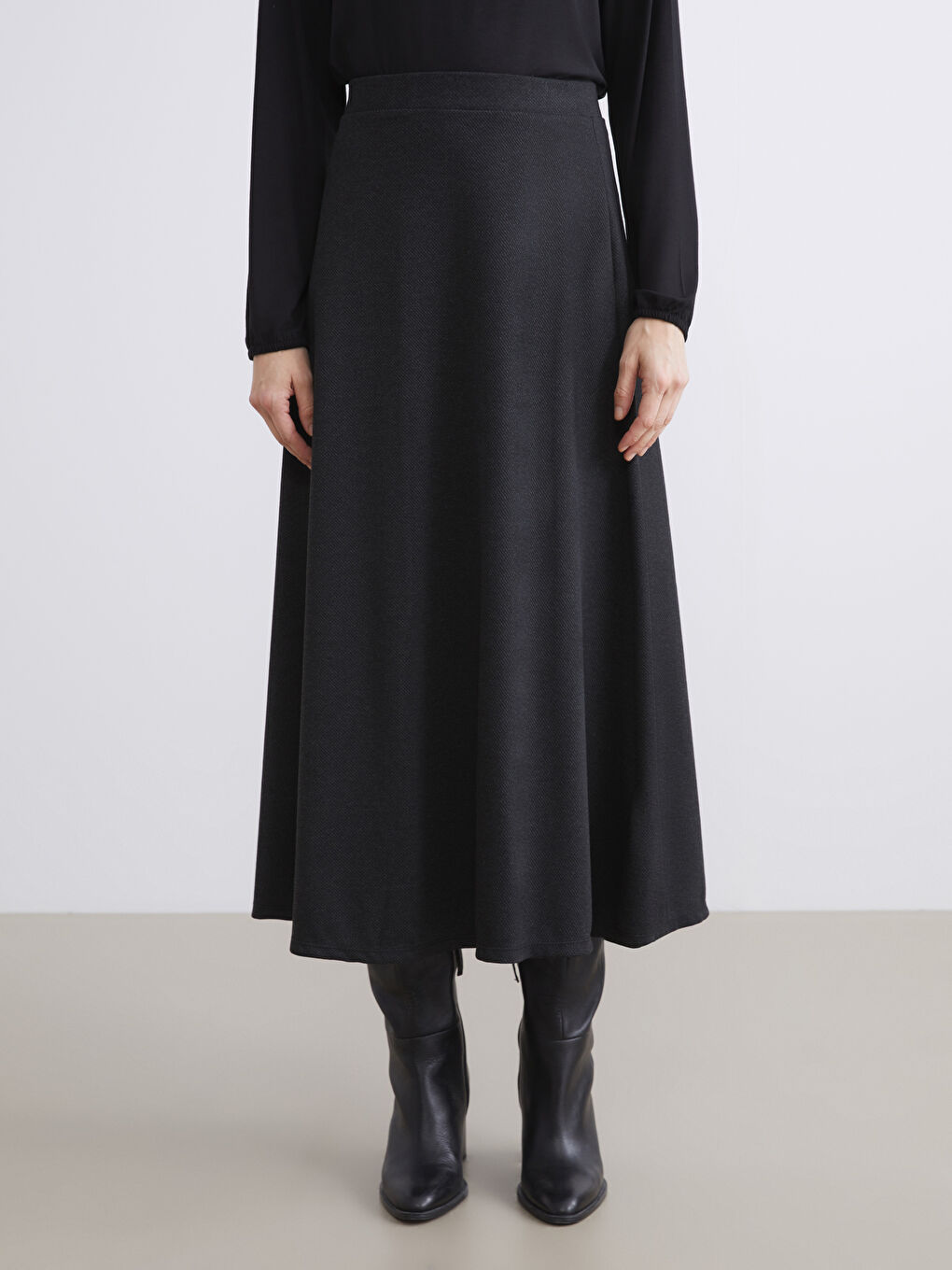 Antrasit Beli Lastikli Kloş Etek-1