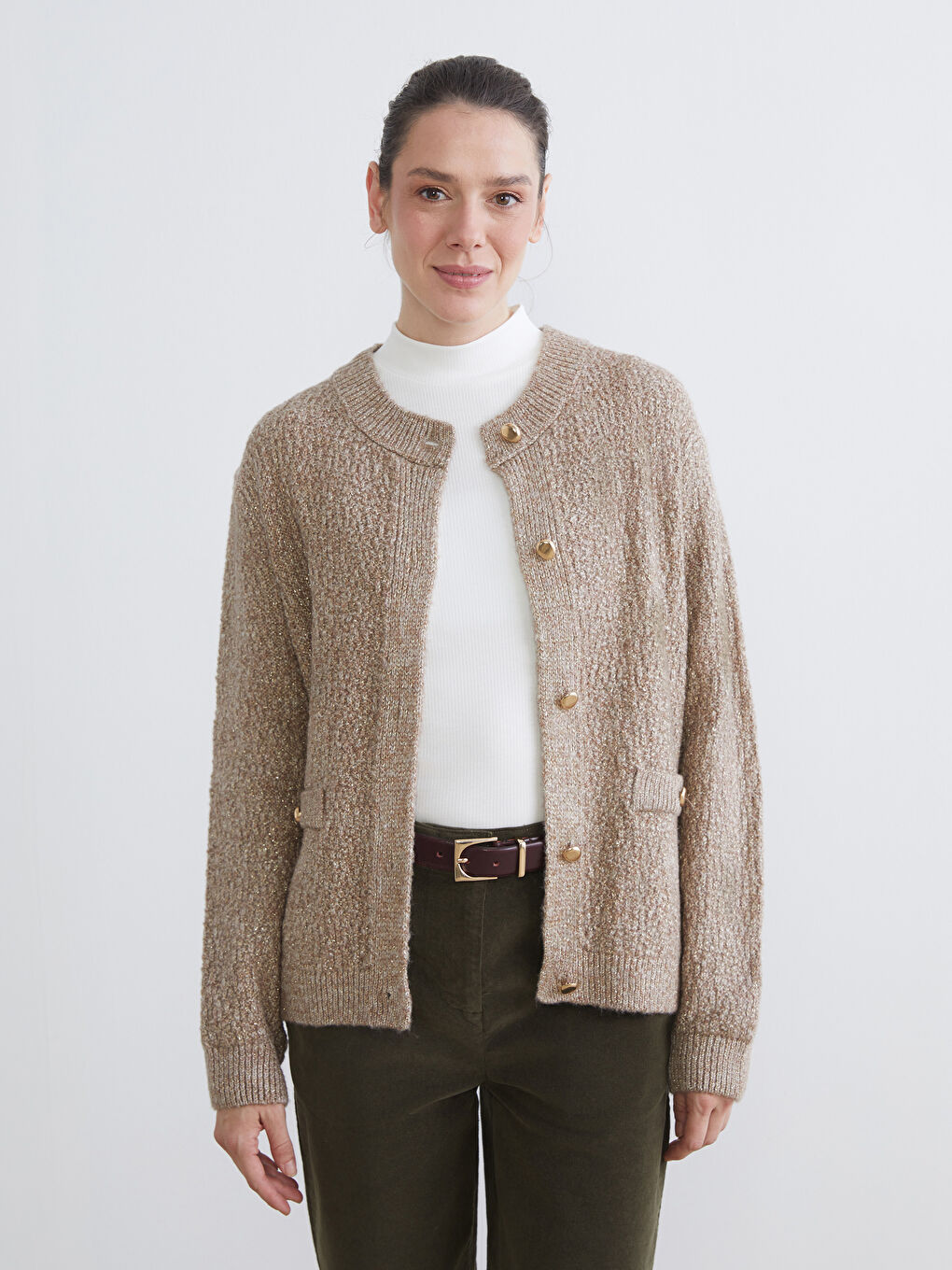 Crew Neck Women's Knitwear Cardigan