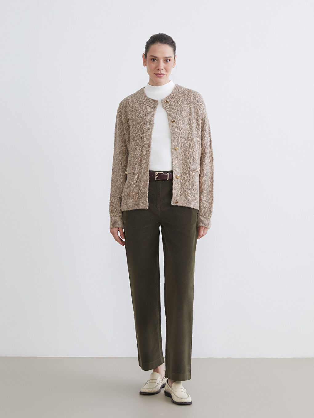 Crew Neck Women's Knitwear Cardigan-1