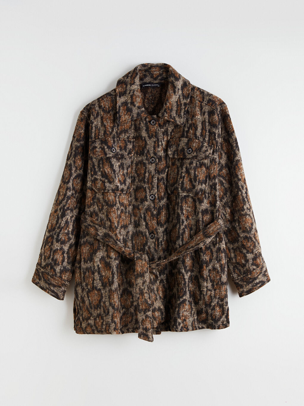 Kahverengi Desenli Kadın Kaşe Gömlek Ceket-4