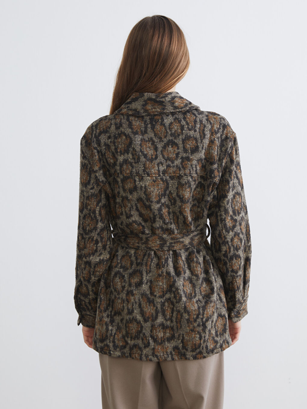 Kahverengi Desenli Kadın Kaşe Gömlek Ceket-3