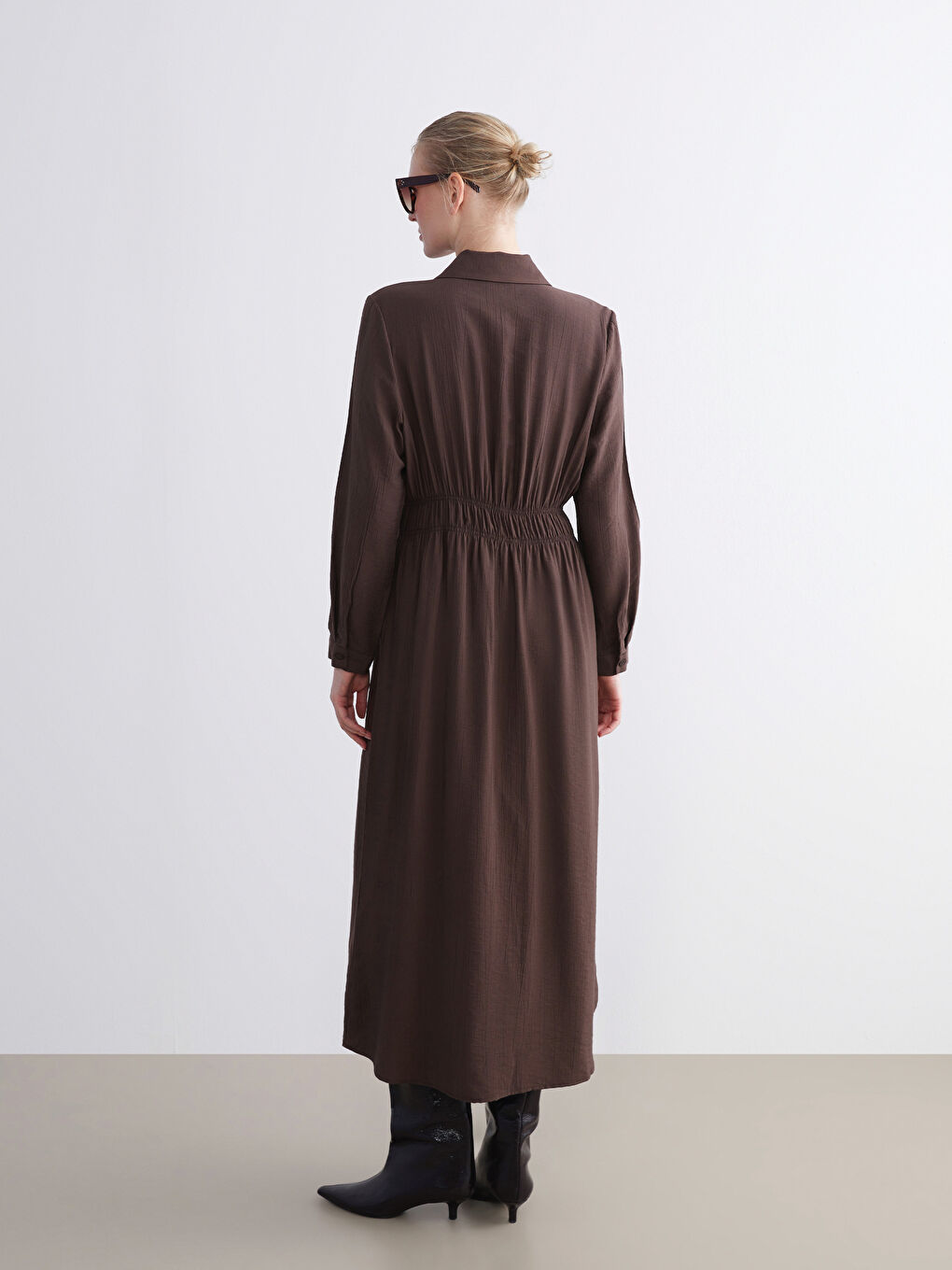 Plus Size Textured Gathered Shirt Dress-4