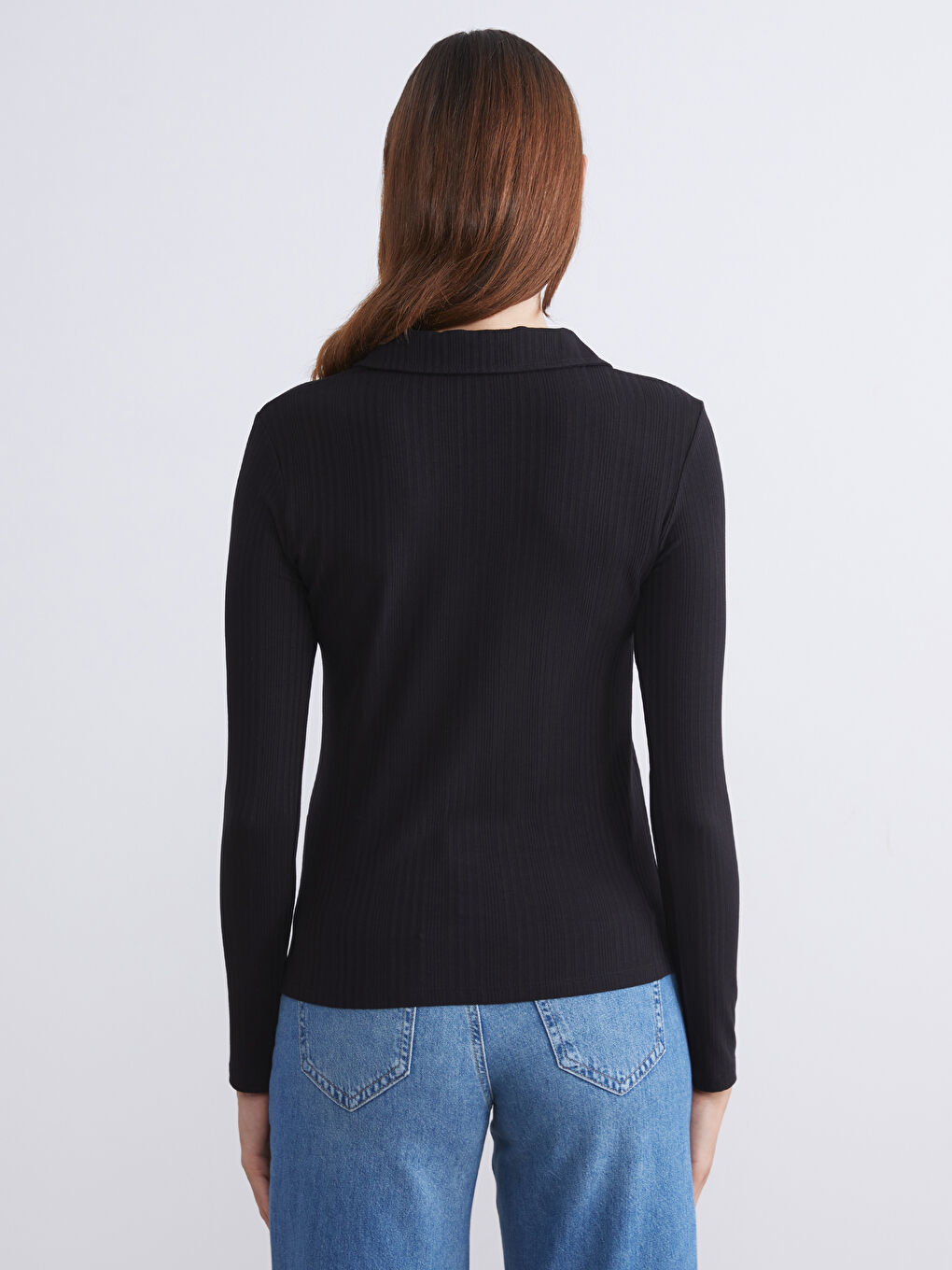 Siyah Polo Yaka Kadın Tişört-3