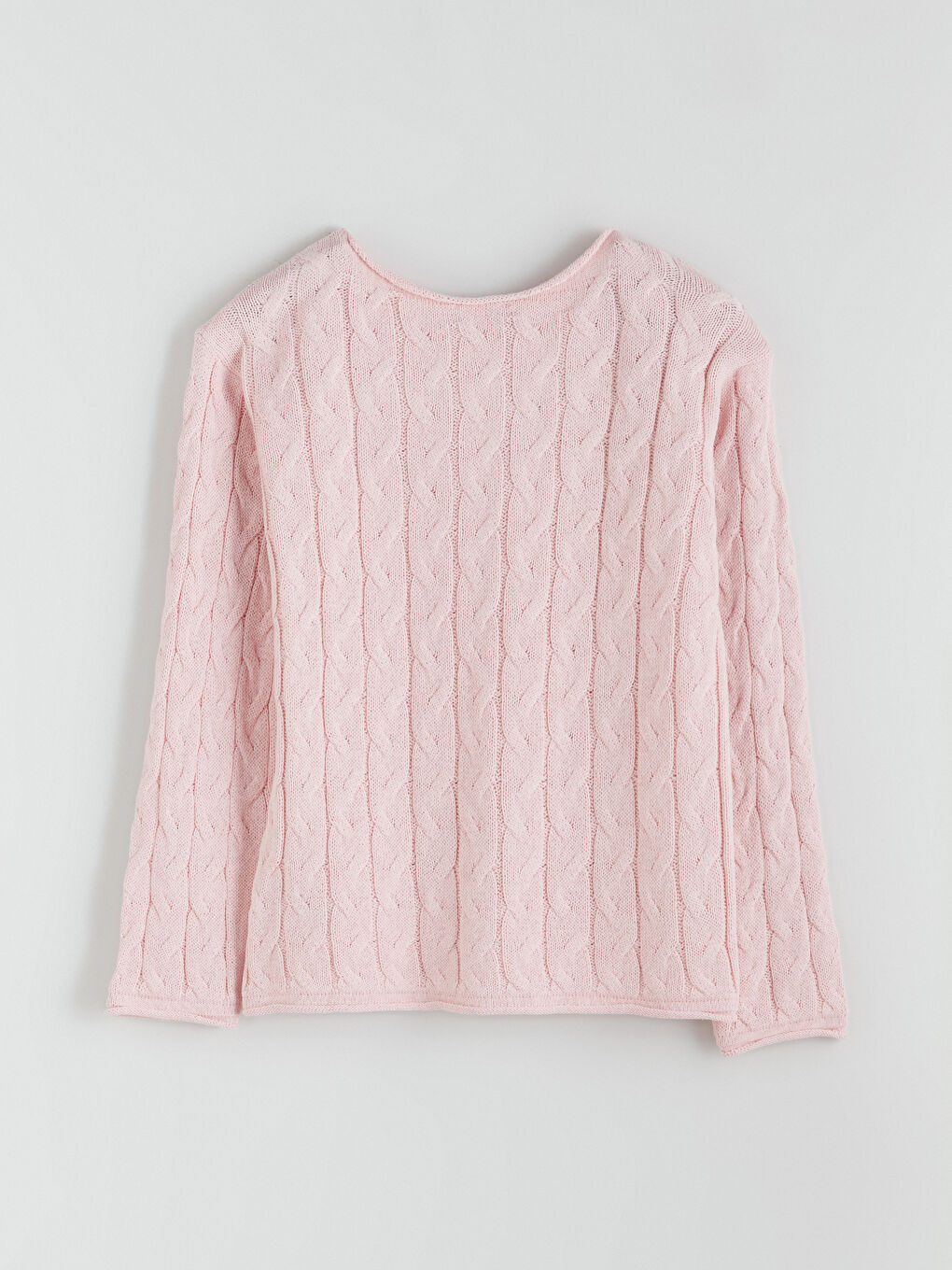 Pembe Kayık Yaka Kendinden Desenli Kadın Triko Kazak-5