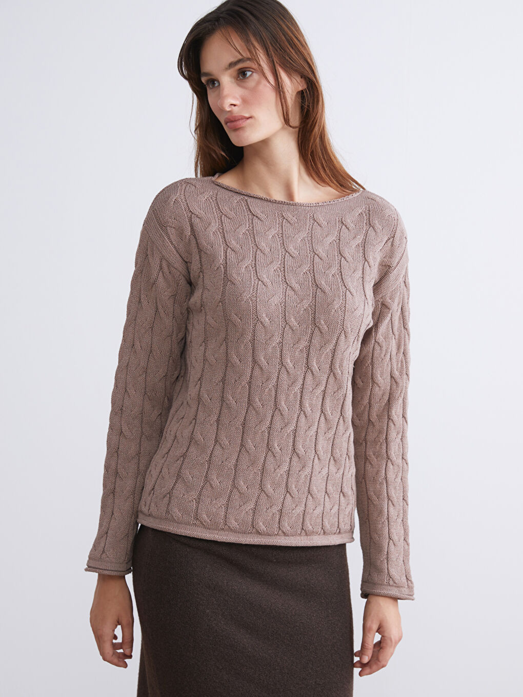 Boat Neck Self Patterned Women's Knitwear Sweater