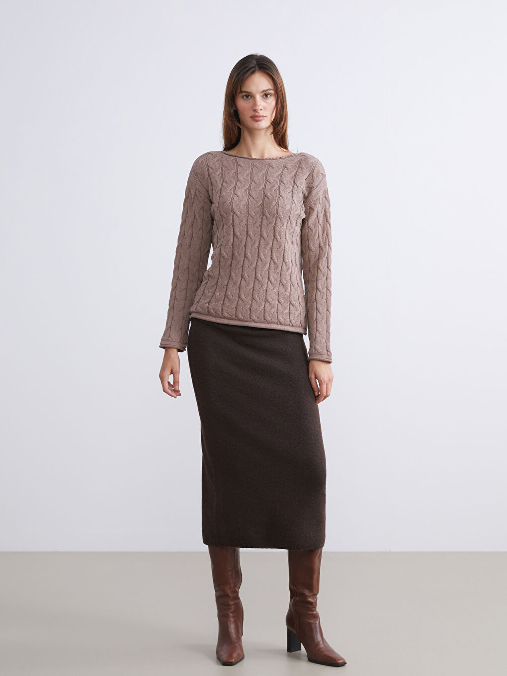 Boat Neck Self Patterned Women's Knitwear Sweater-1
