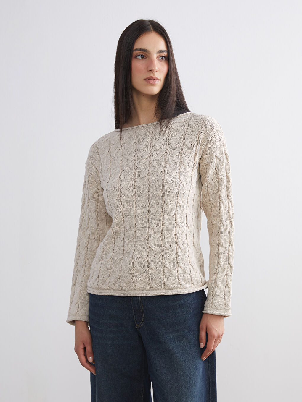 Boat Neck Self Patterned Women's Knitwear Sweater