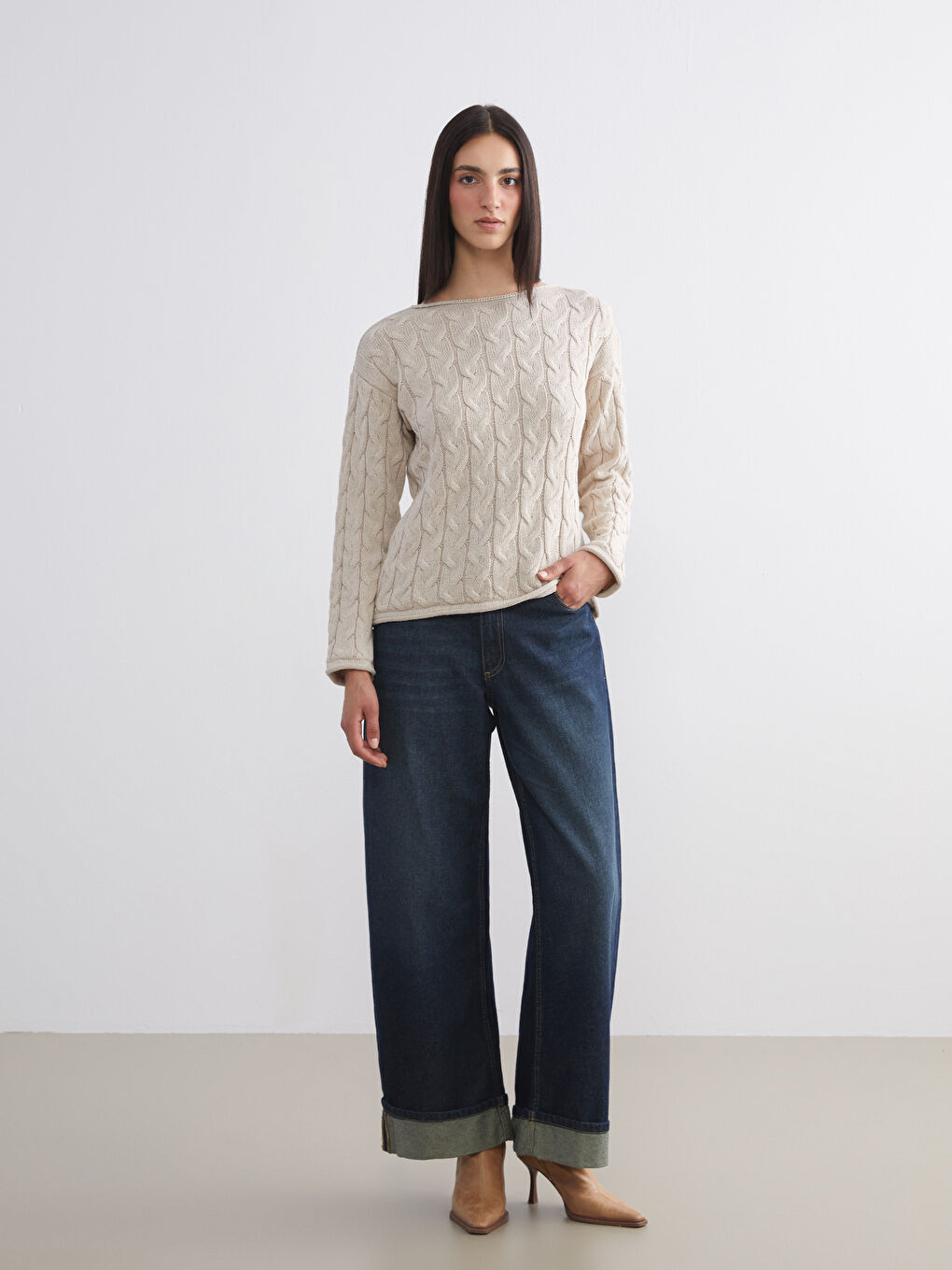 Boat Neck Self Patterned Women's Knitwear Sweater-2