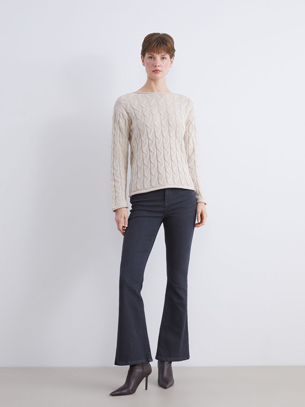 Boat Neck Self Patterned Women's Knitwear Sweater-3
