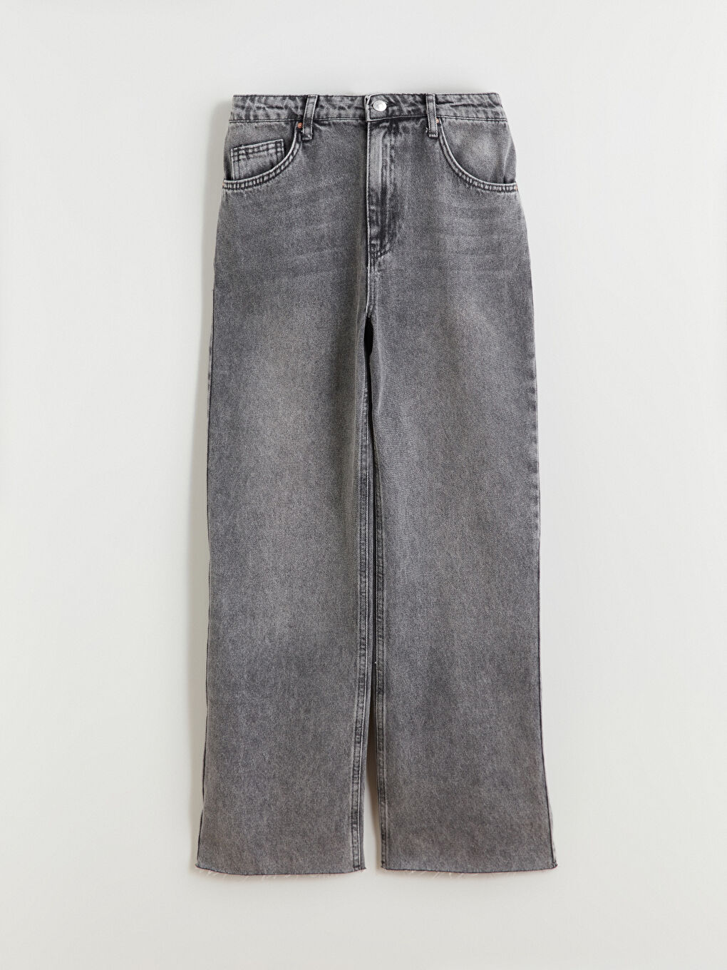 Gri Straight Fit Kadın Jean Pantolon-5