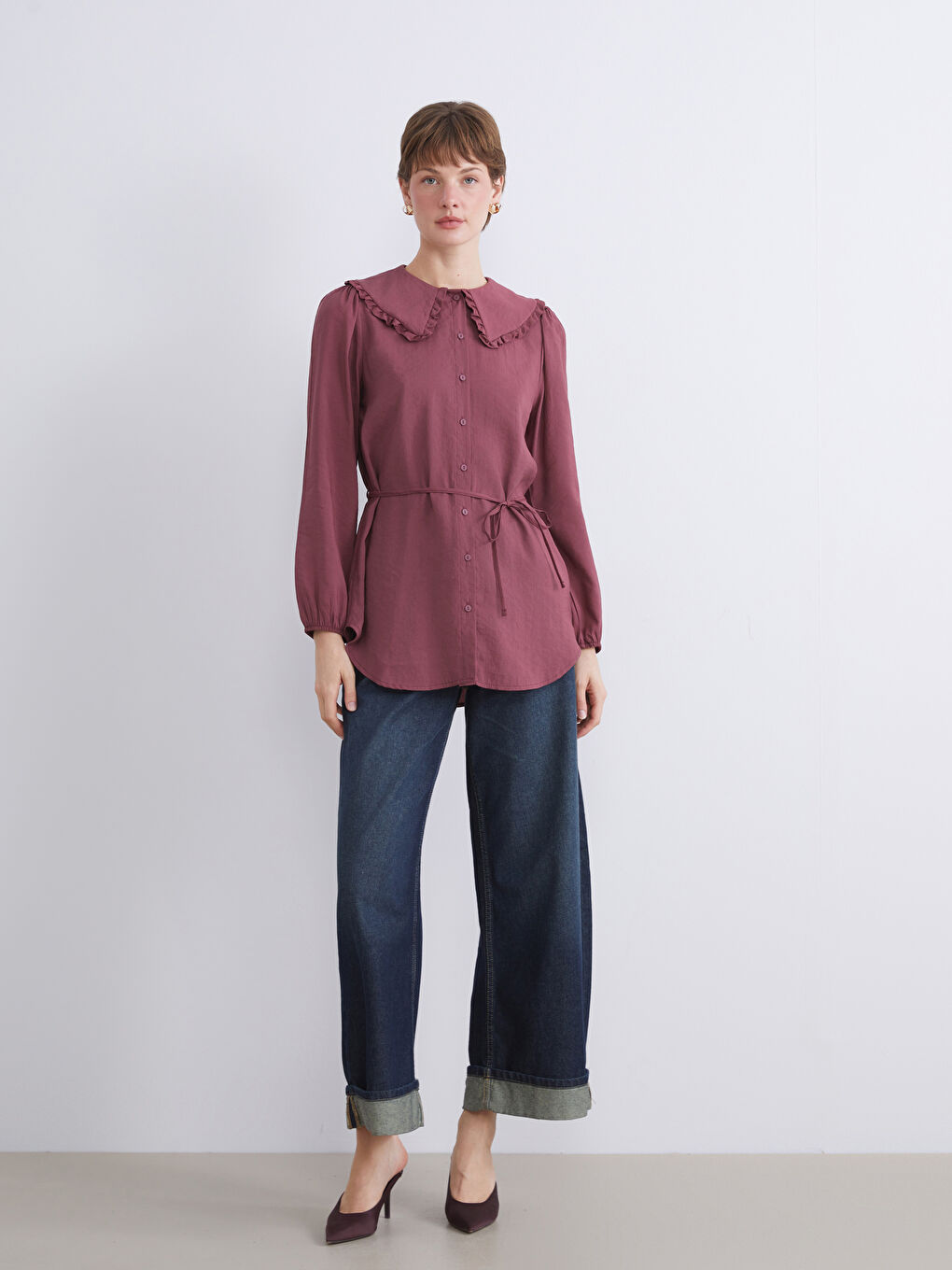 Рубашка-туника из модального бленда с воротником Питер Пэн для женщин-1