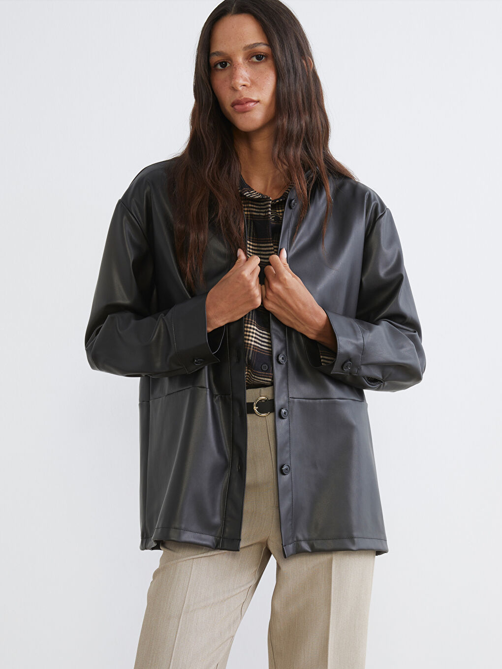 Women's Faux Leather Shirt Jacket