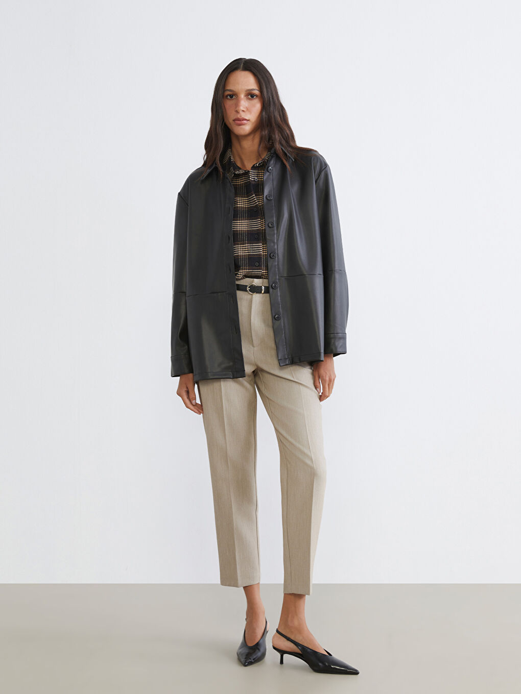 Women's Faux Leather Shirt Jacket-1