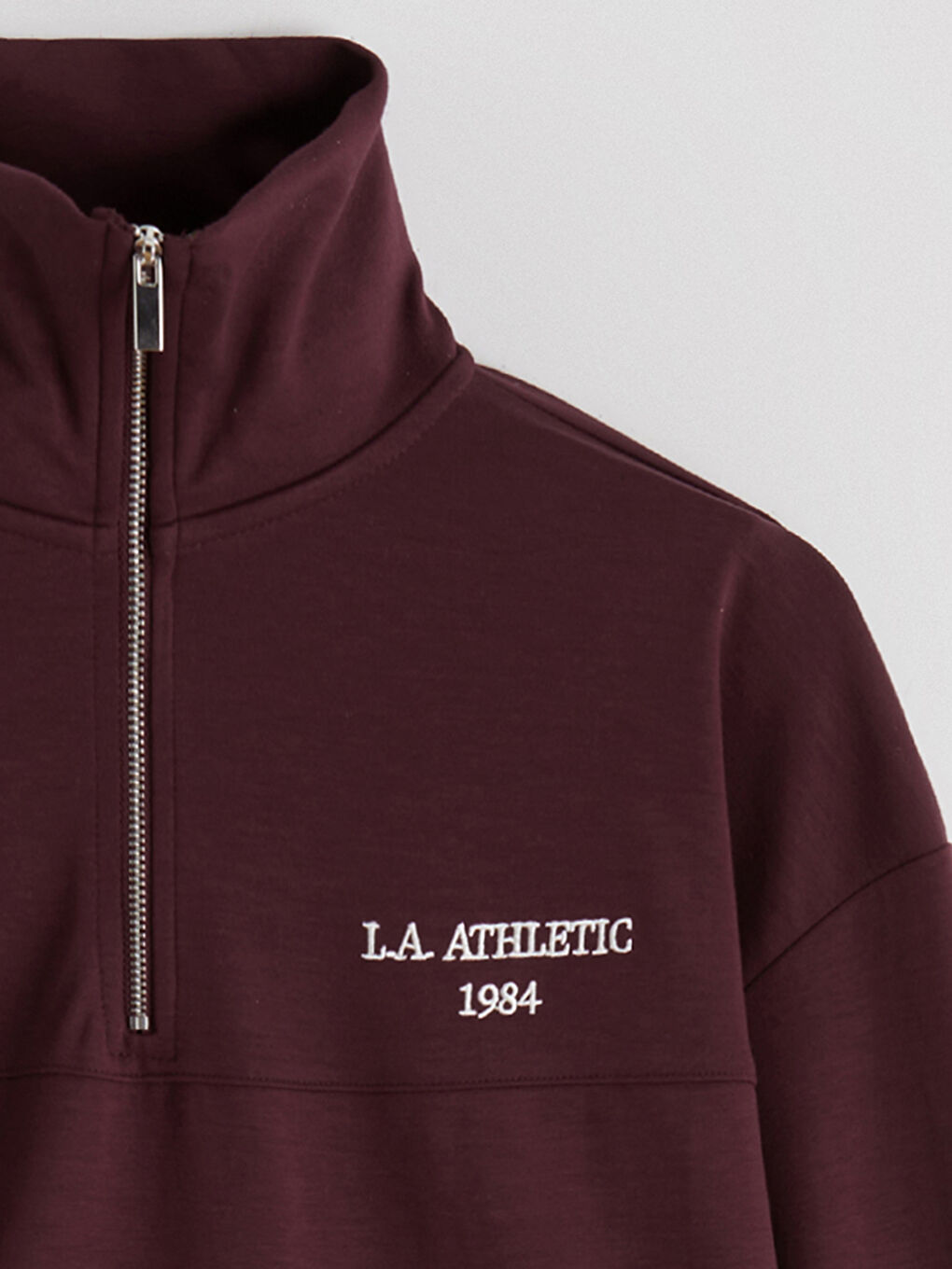 Mürdüm Dik Yaka Nakışlı Oversize Kadın Sweatshirt Tunik-6