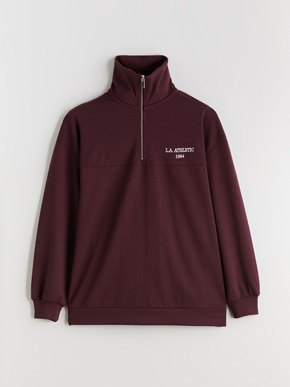 Mürdüm Dik Yaka Nakışlı Oversize Kadın Sweatshirt Tunik-7