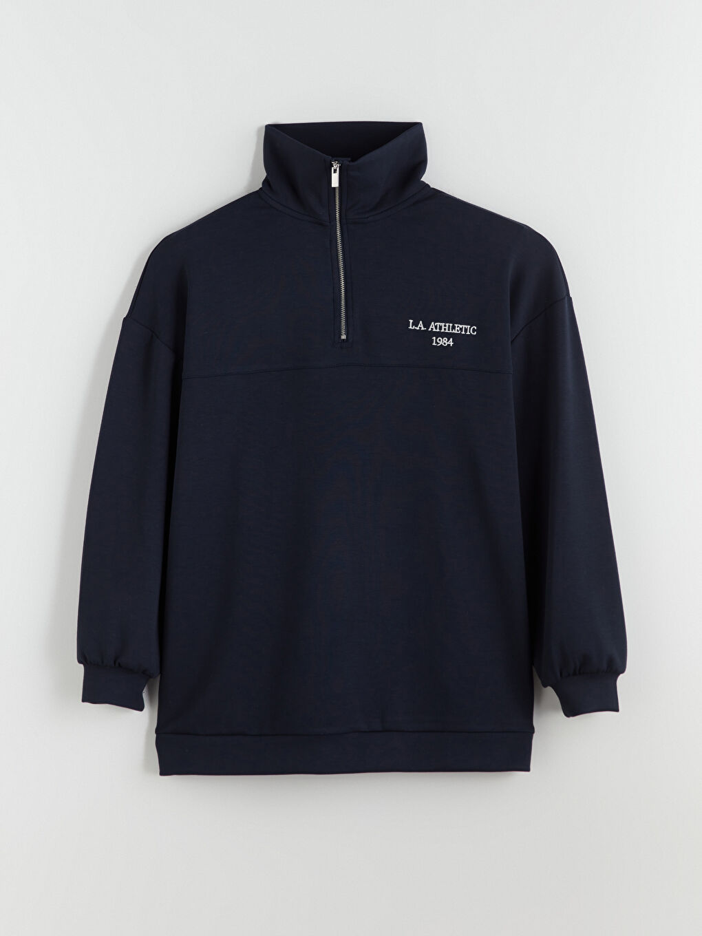 Lacivert Dik Yaka Nakışlı Oversize Kadın Sweatshirt Tunik-6