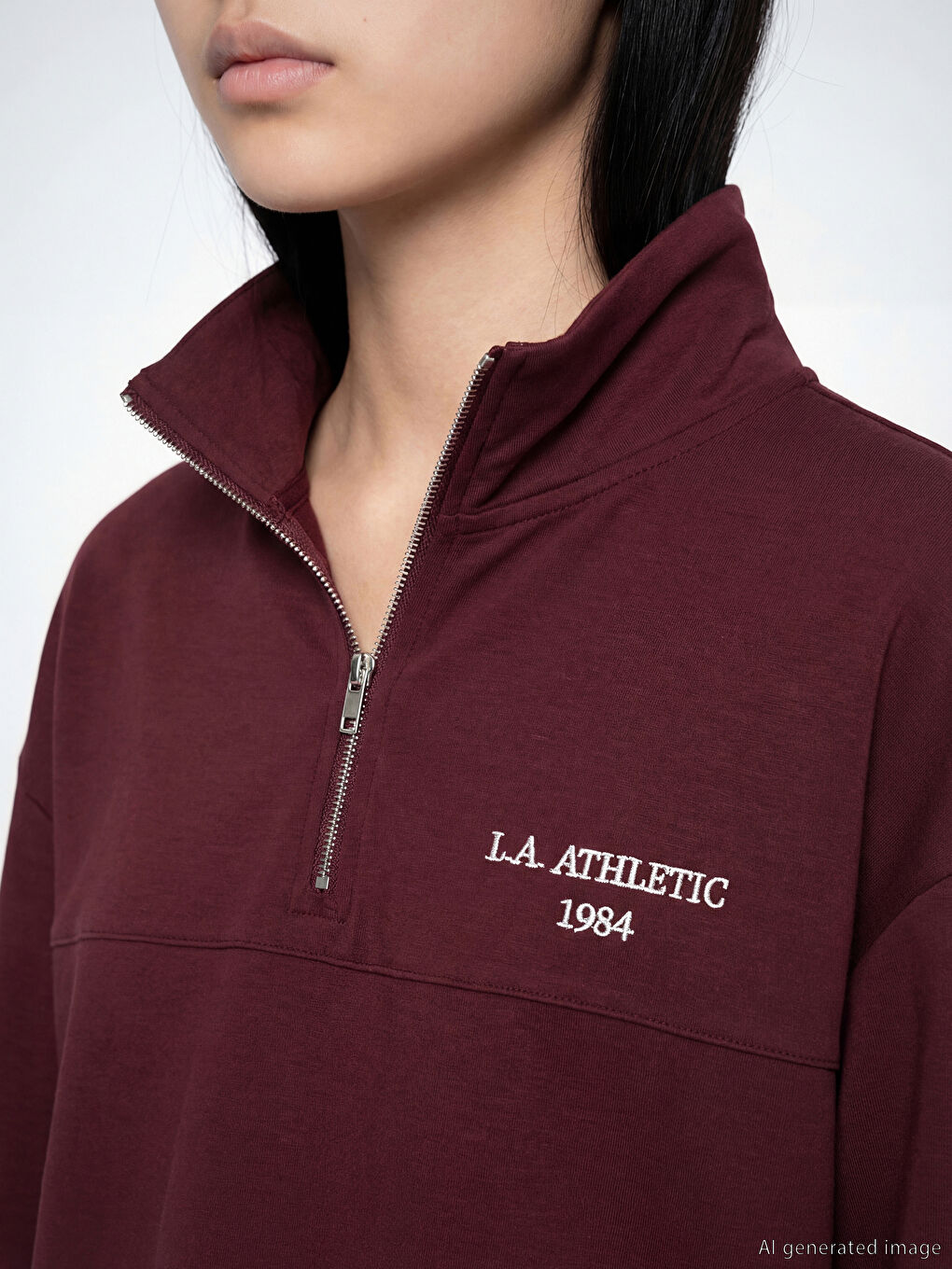 Mürdüm Dik Yaka Nakışlı Oversize Kadın Sweatshirt Tunik-5