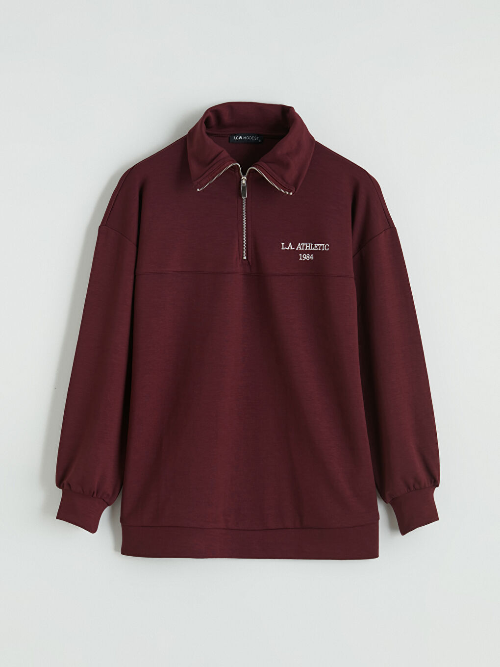 Mürdüm Dik Yaka Nakışlı Oversize Kadın Sweatshirt Tunik-11