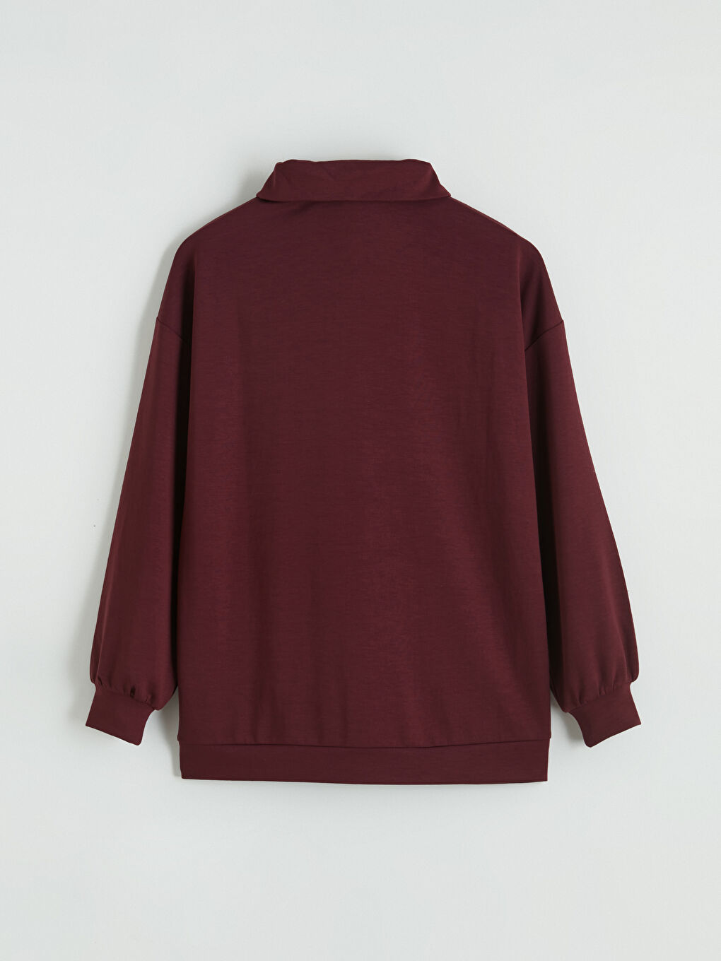 Mürdüm Dik Yaka Nakışlı Oversize Kadın Sweatshirt Tunik-14