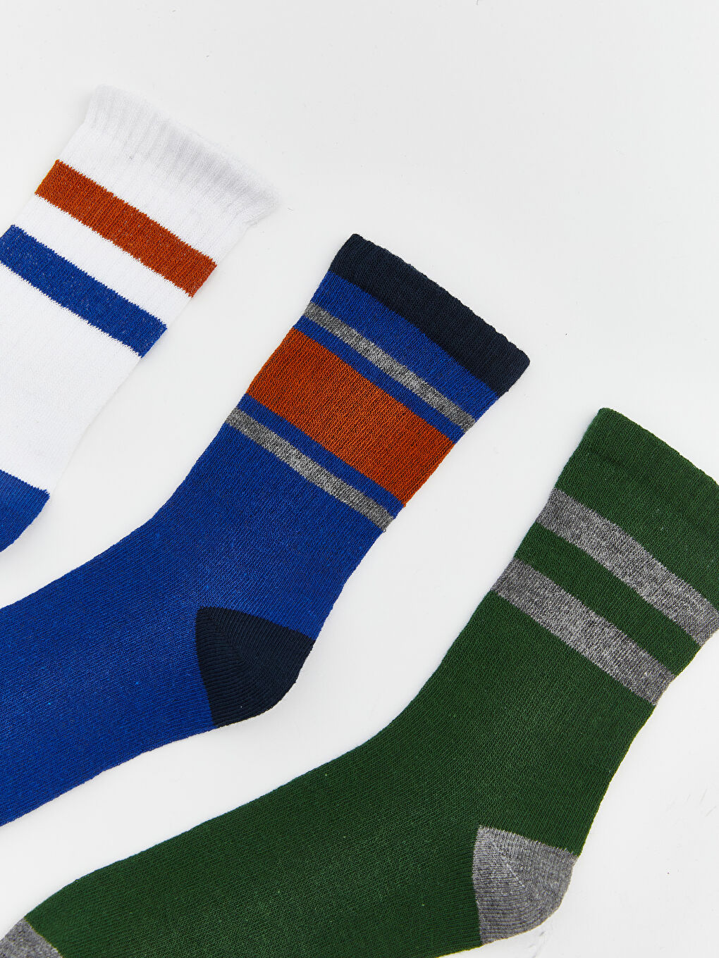 Beyaz Çizgili Erkek Çocuk Soket Çorap 3'lü-1