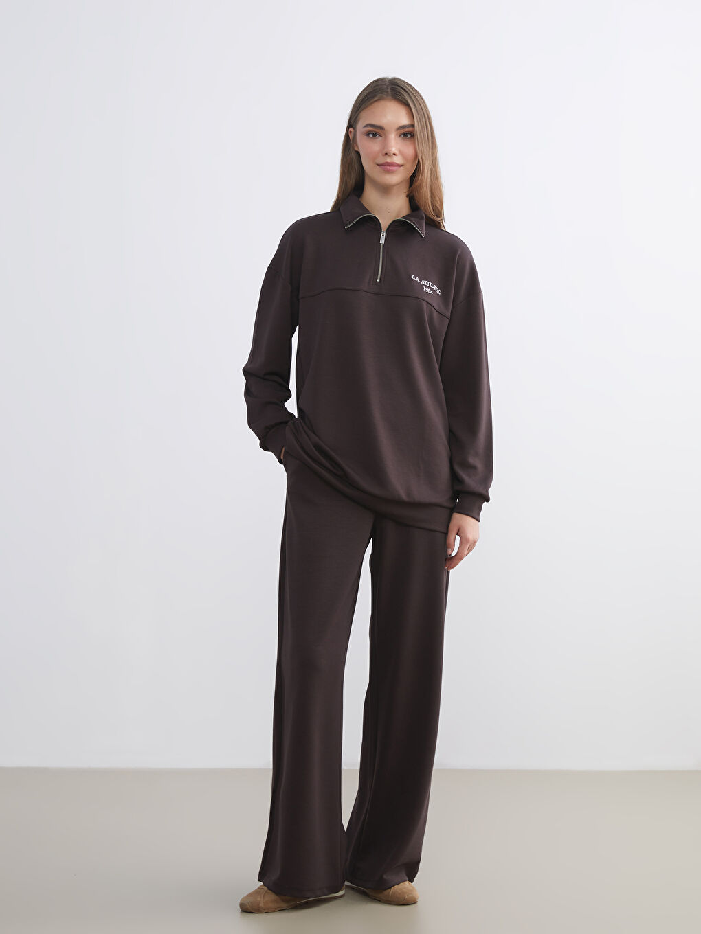 Kahverengi L.A. Athletic Nakışlı Kadın Eşofman Altı-2