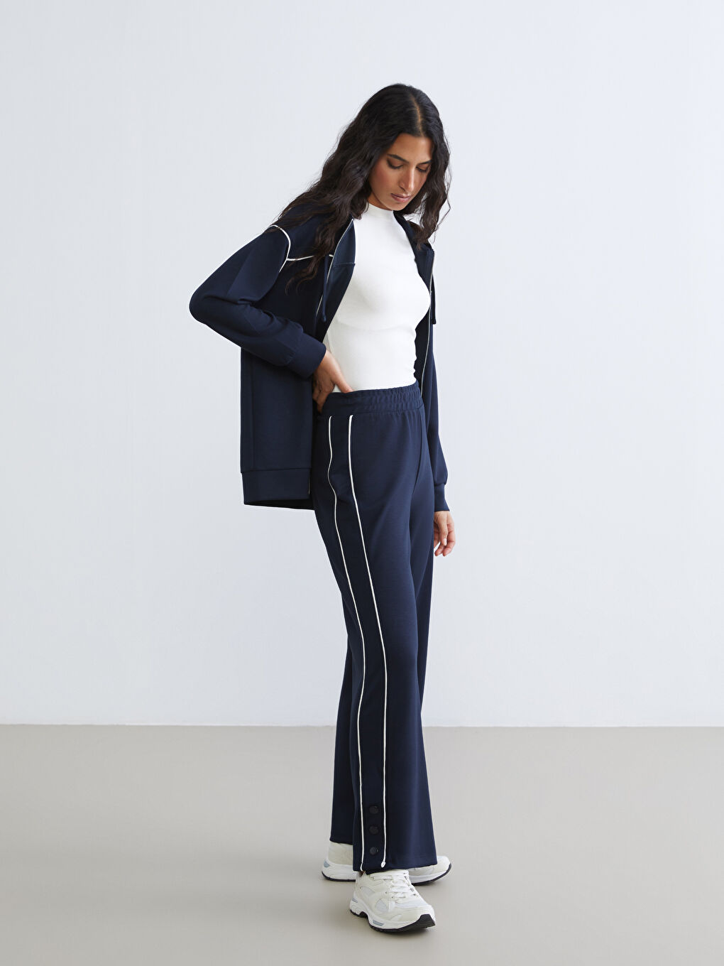 Lacivert Beli Lastikli Kadın Eşofman Altı