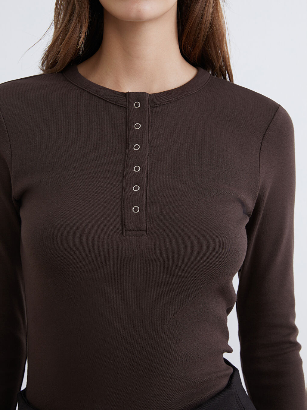 Rundhalsausschnitt Geripptes T-Shirt für Damen-2