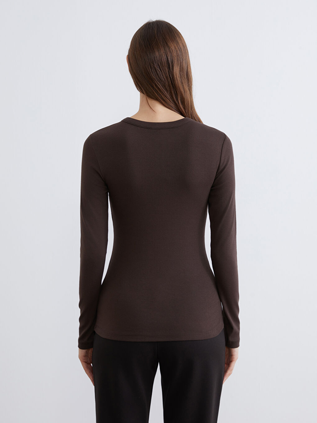 Rundhalsausschnitt Geripptes T-Shirt für Damen-3