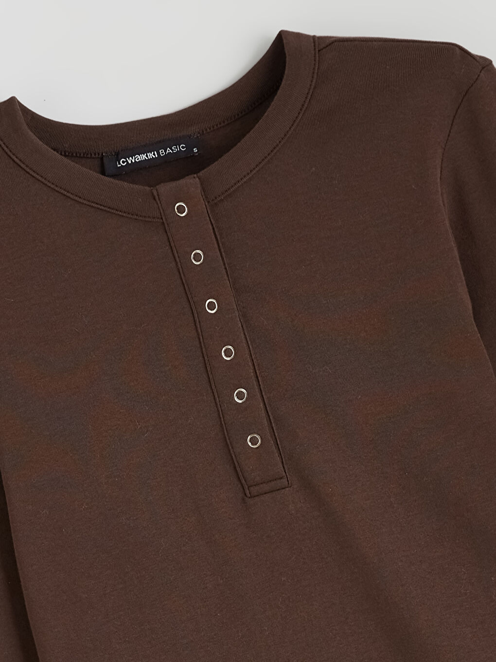 Rundhalsausschnitt Geripptes T-Shirt für Damen-5