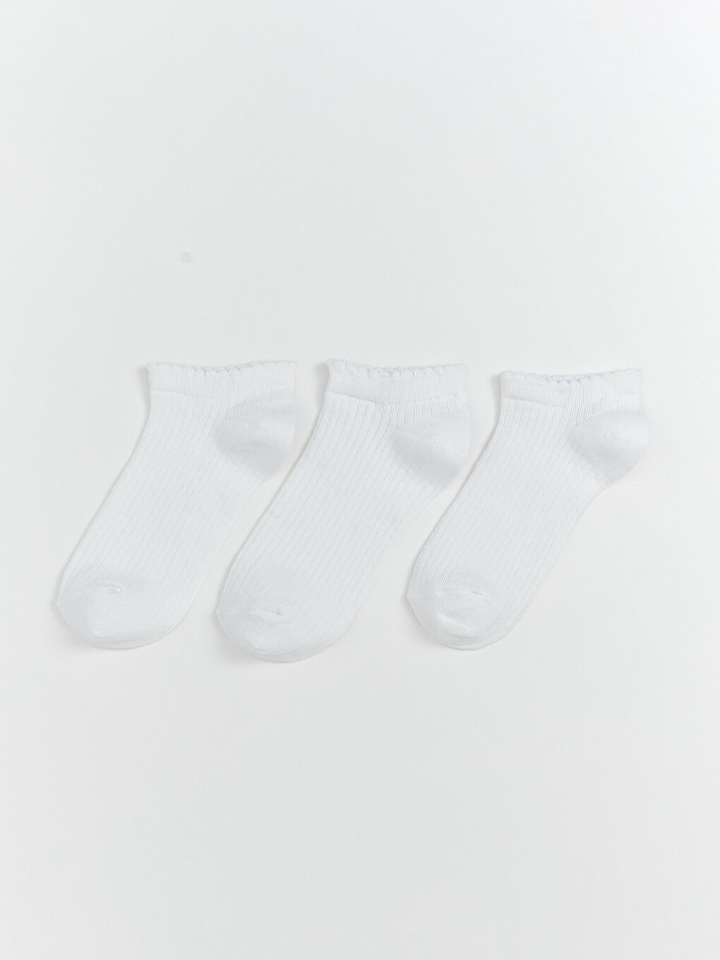 Beyaz Kadın Düz Patik Çorap 3'lü