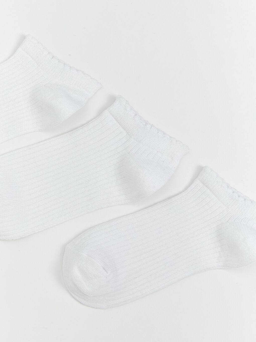 Beyaz Kadın Düz Patik Çorap 3'lü-1