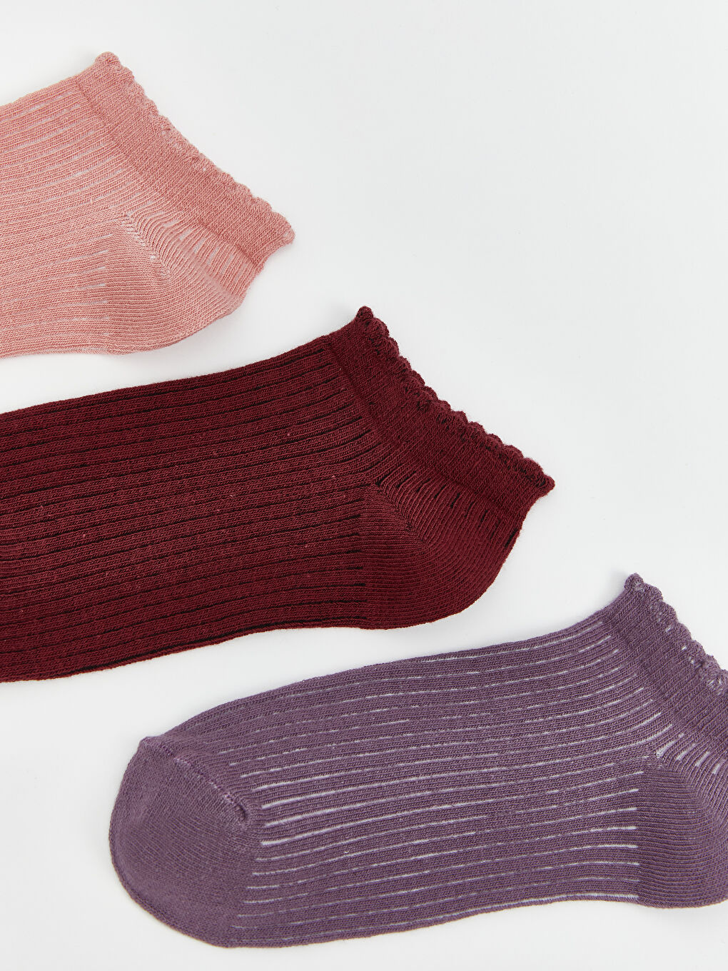 Pembe Kadın Düz Patik Çorap 3'lü-1