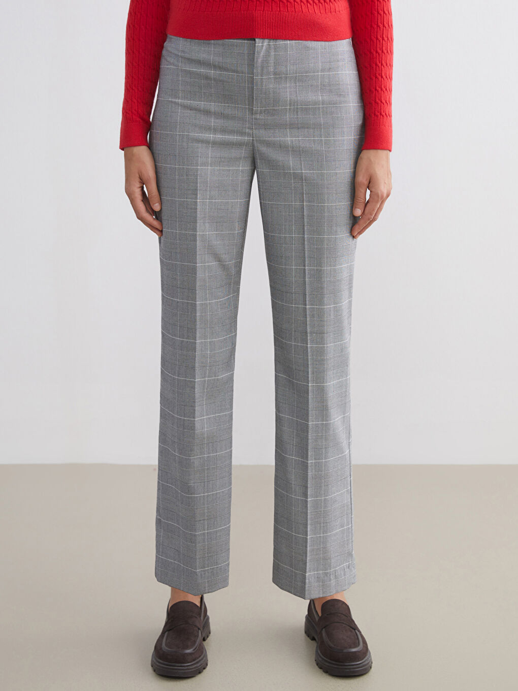 Siyah Dar Fit Ekose Kadın Pantolon-1