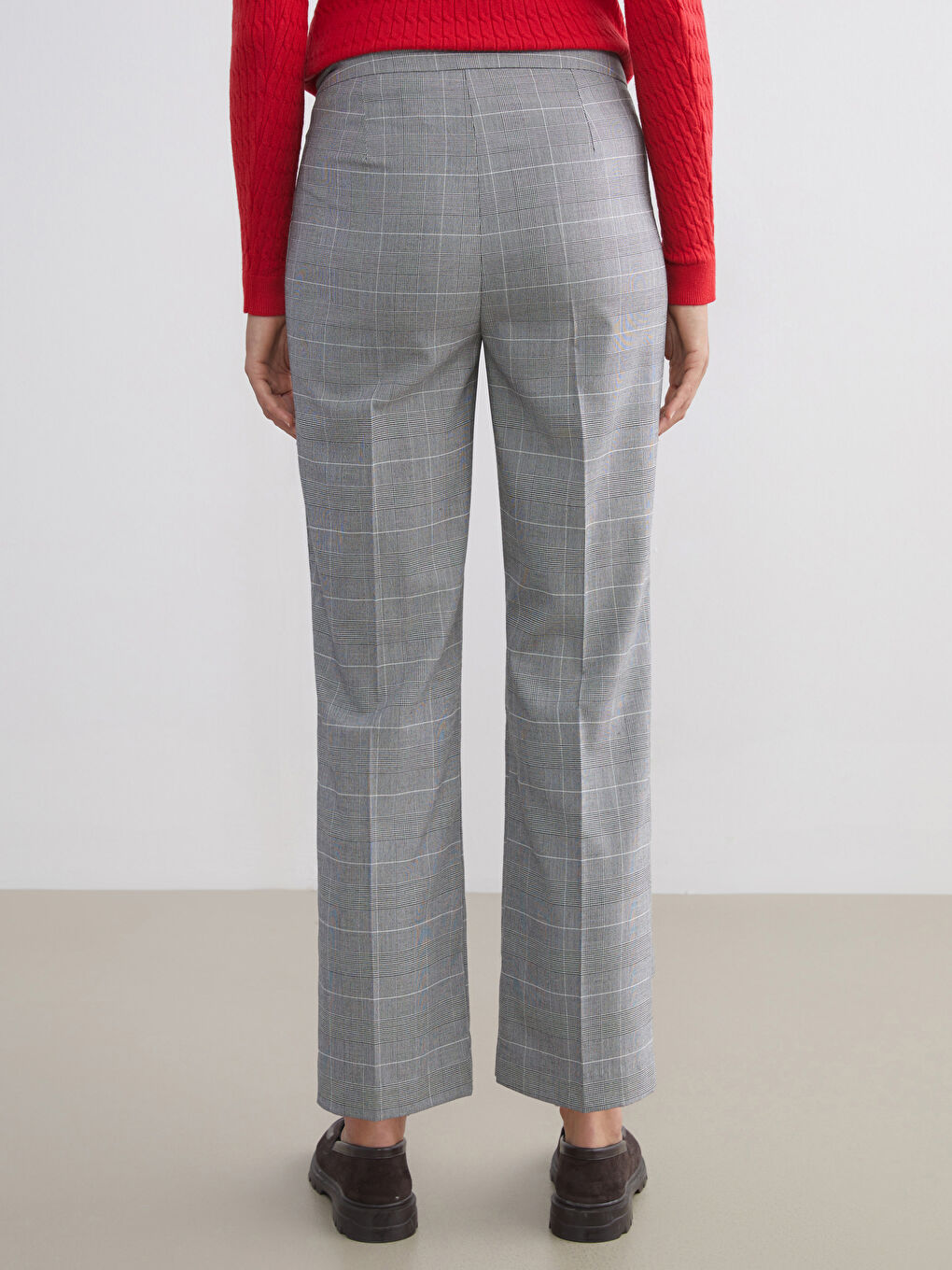 Siyah Dar Fit Ekose Kadın Pantolon-3