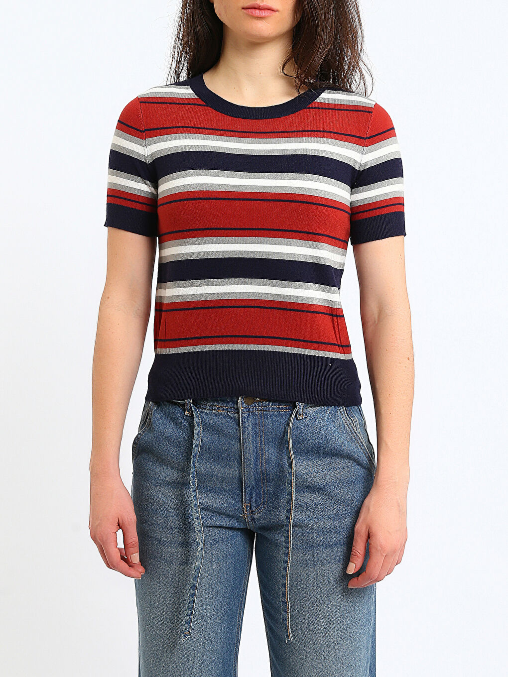 Neck Short Sleeve Knitted Sweater Women