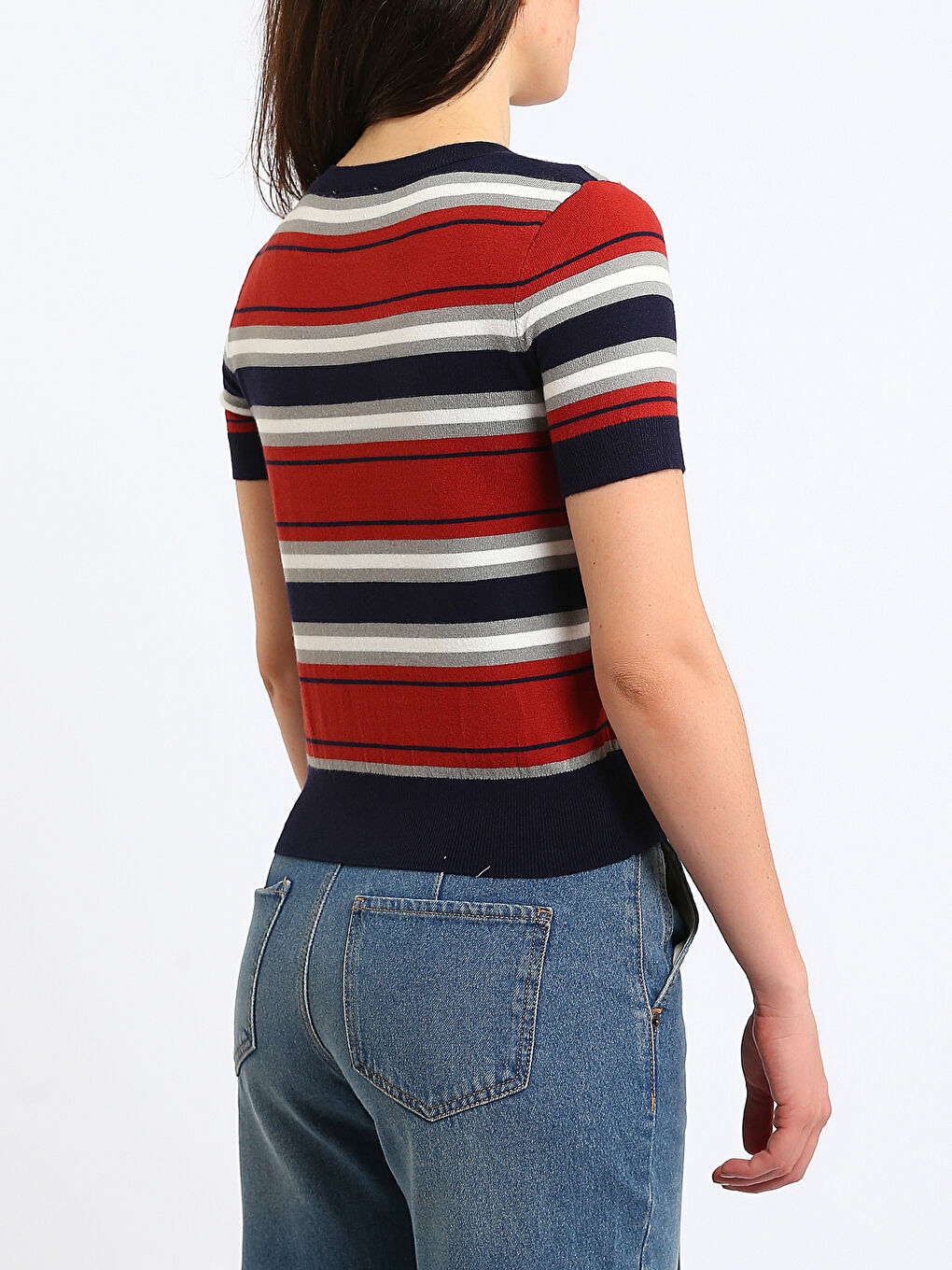 Neck Short Sleeve Knitted Sweater Women-4