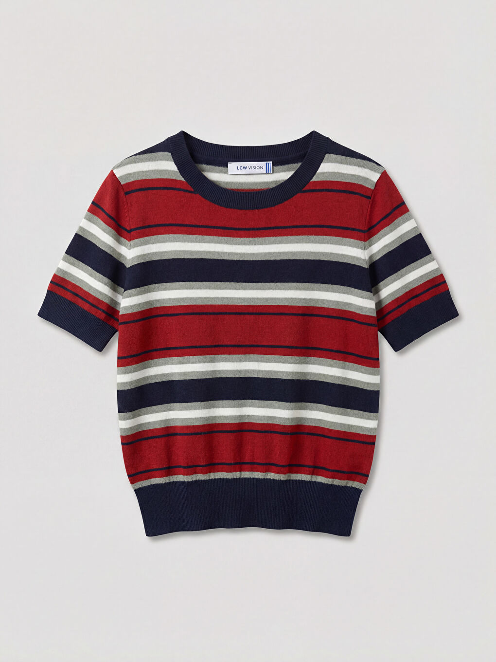 Pulover Tricotat Vărgat Femei Guler Rotund-5