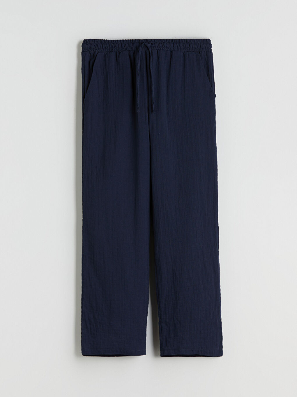 Lacivert Beli Lastikli Dokulu Kadın Pantolon-5