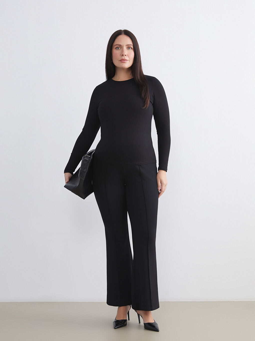 Siyah Karın Panelli İspanyol Paça Hamile Tayt Pantolon-1