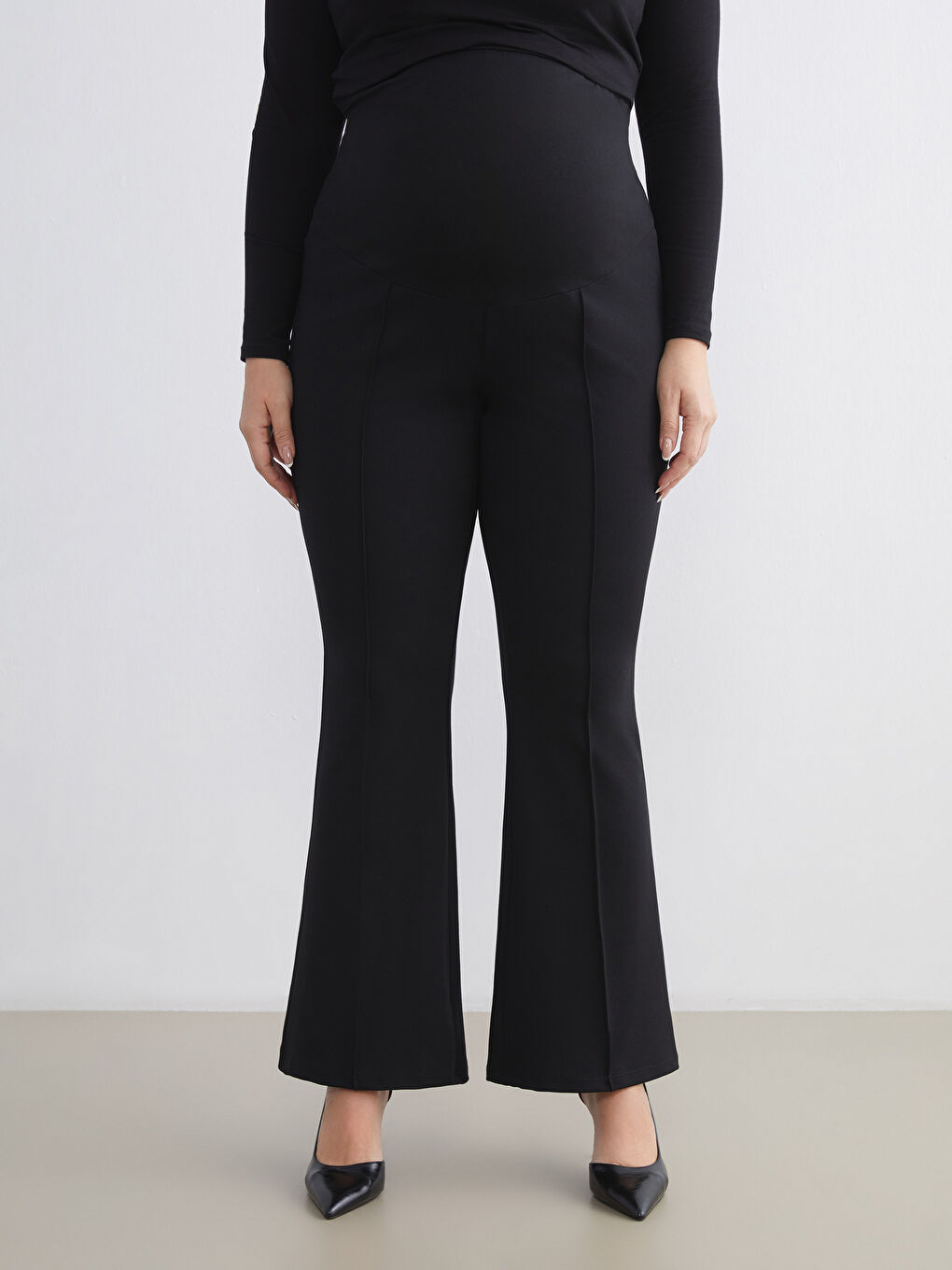 Siyah Karın Panelli İspanyol Paça Hamile Tayt Pantolon-5