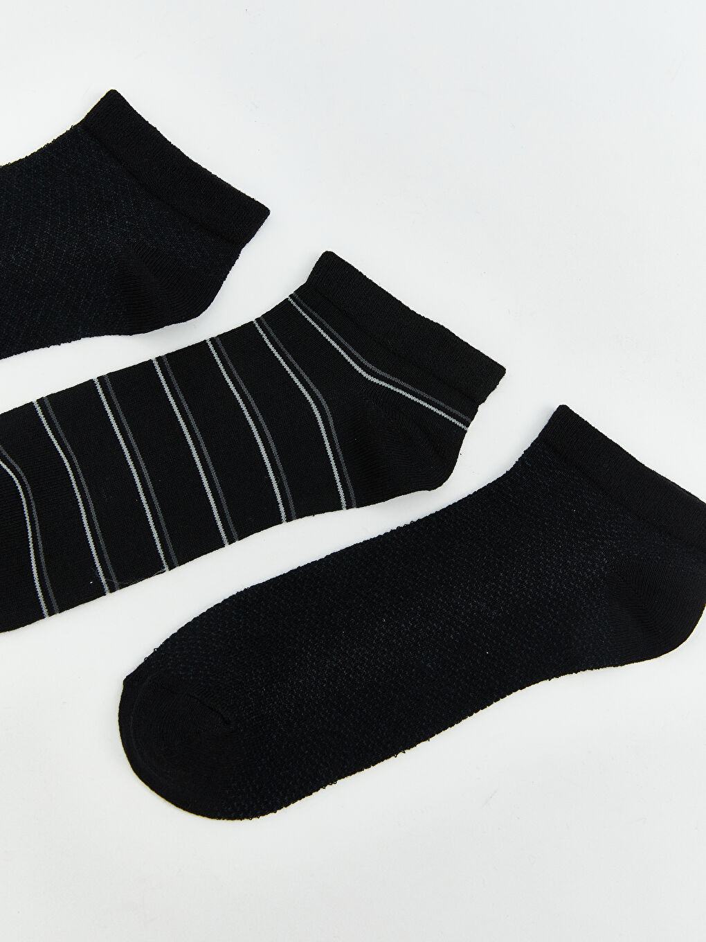 Siyah Desenli Erkek Patik Çorap 3'lü-1