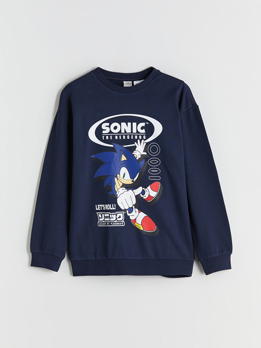 Lacivert Bisiklet Yaka Sonic Baskılı Erkek Çocuk Sweatshirt
