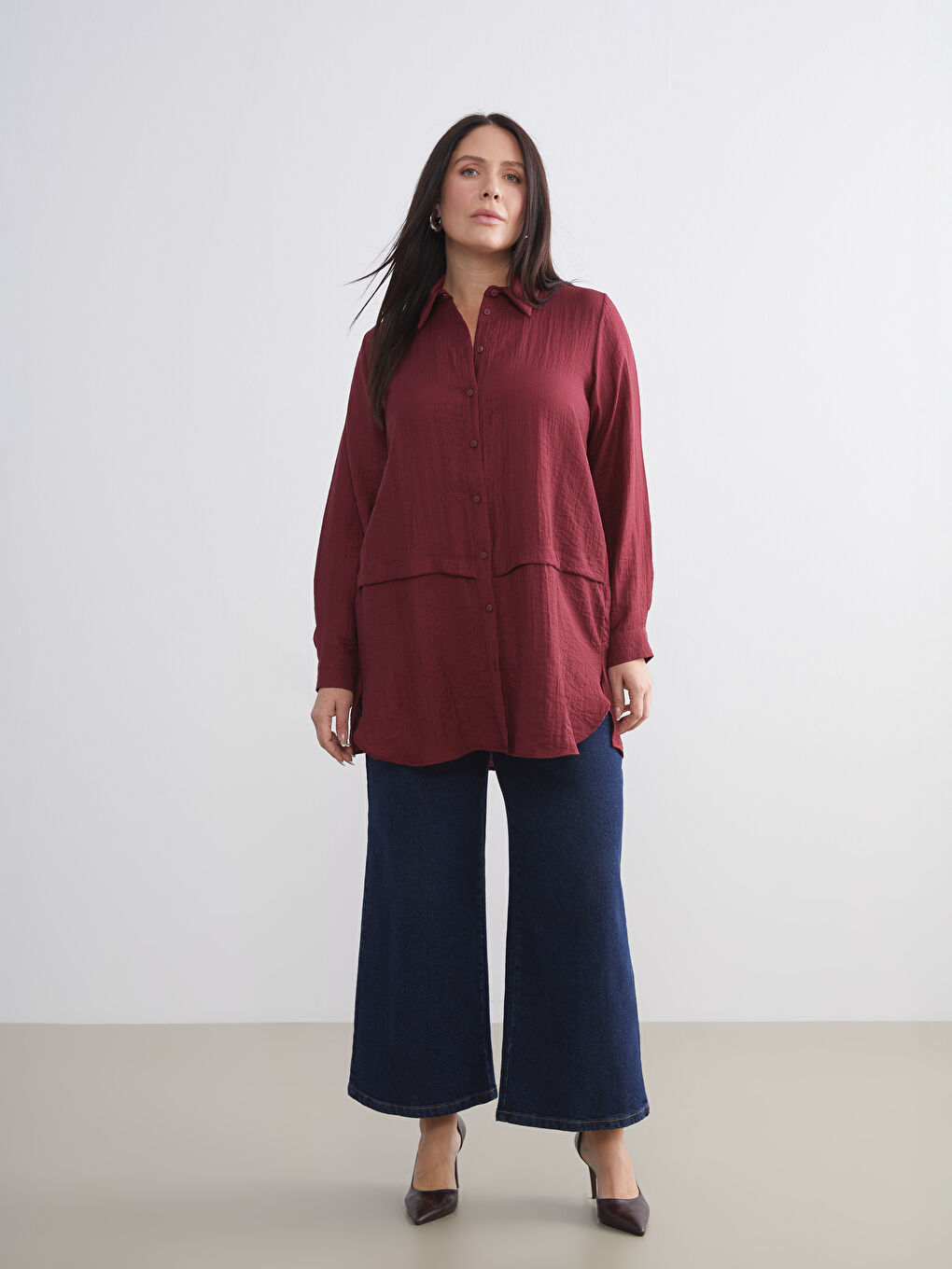 Bordo Dokulu Kadın Gömlek Tunik-5