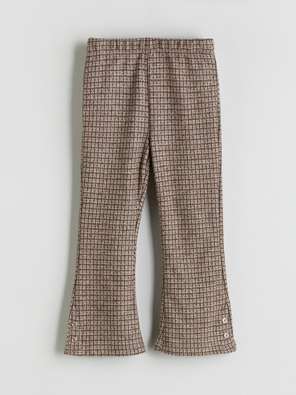 Kahverengi Beli Lastikli Ekose Kız Çocuk Tayt Pantolon-1