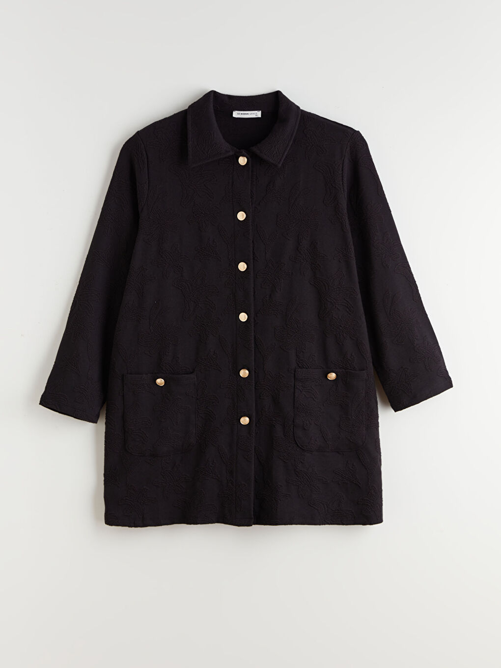 Siyah Gömlek Yaka Desenli Kadın Hırka-4