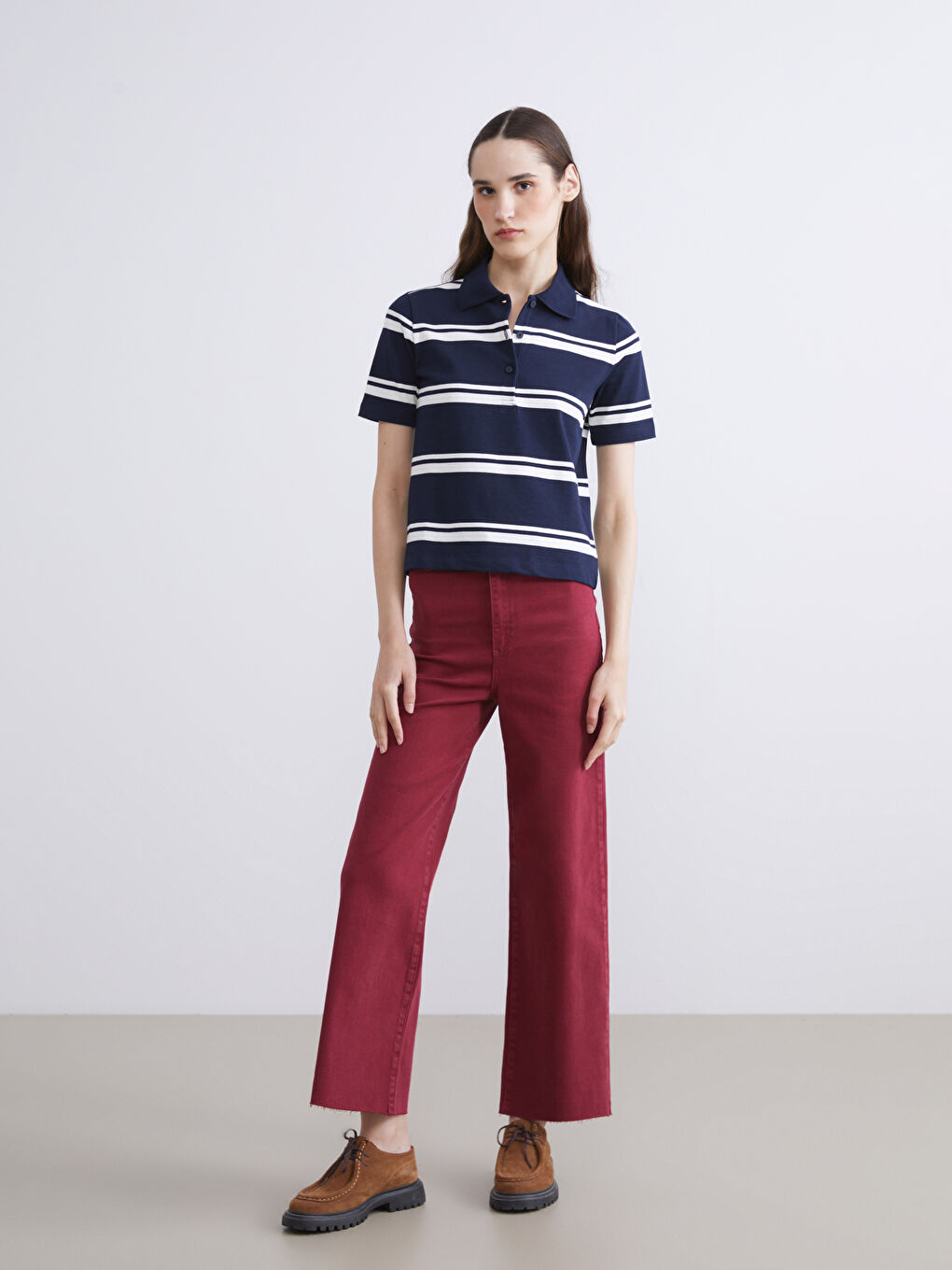 Bordo Wideleg Kadın Jean Pantolon